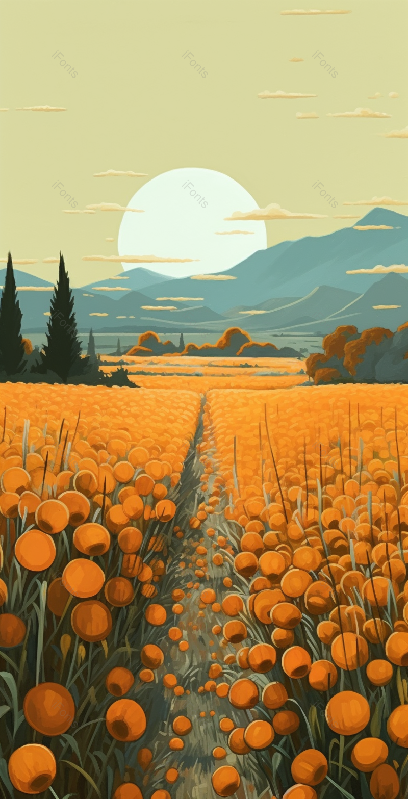 植物夕阳丰收秋收插画手绘,插画/手绘图,插画/手绘图库,插画/手绘图下载,插画/手绘
